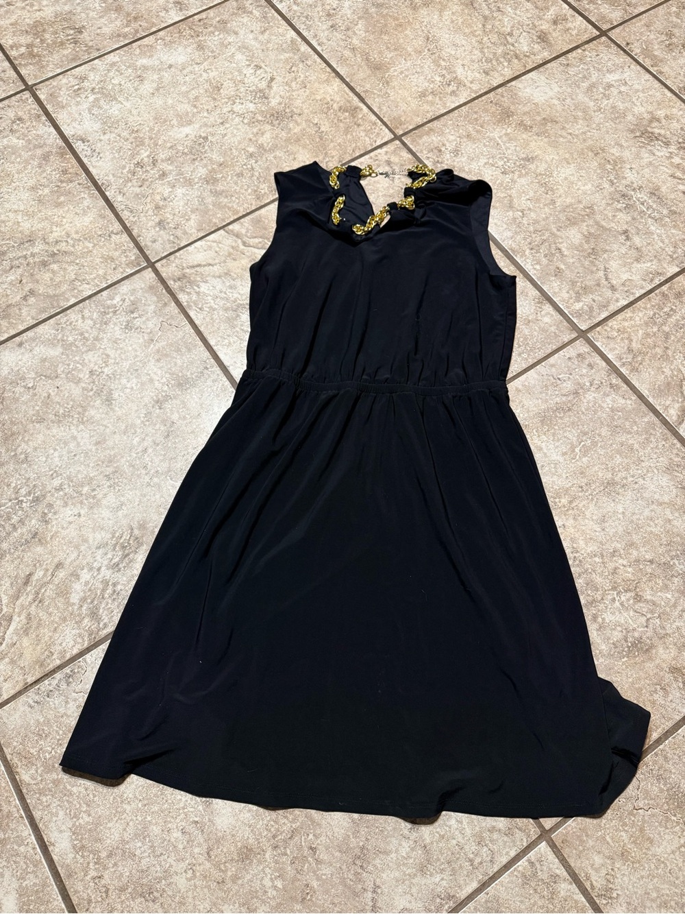 Roz & Ali Black Sleeveless Dress with Gold Chain Detail